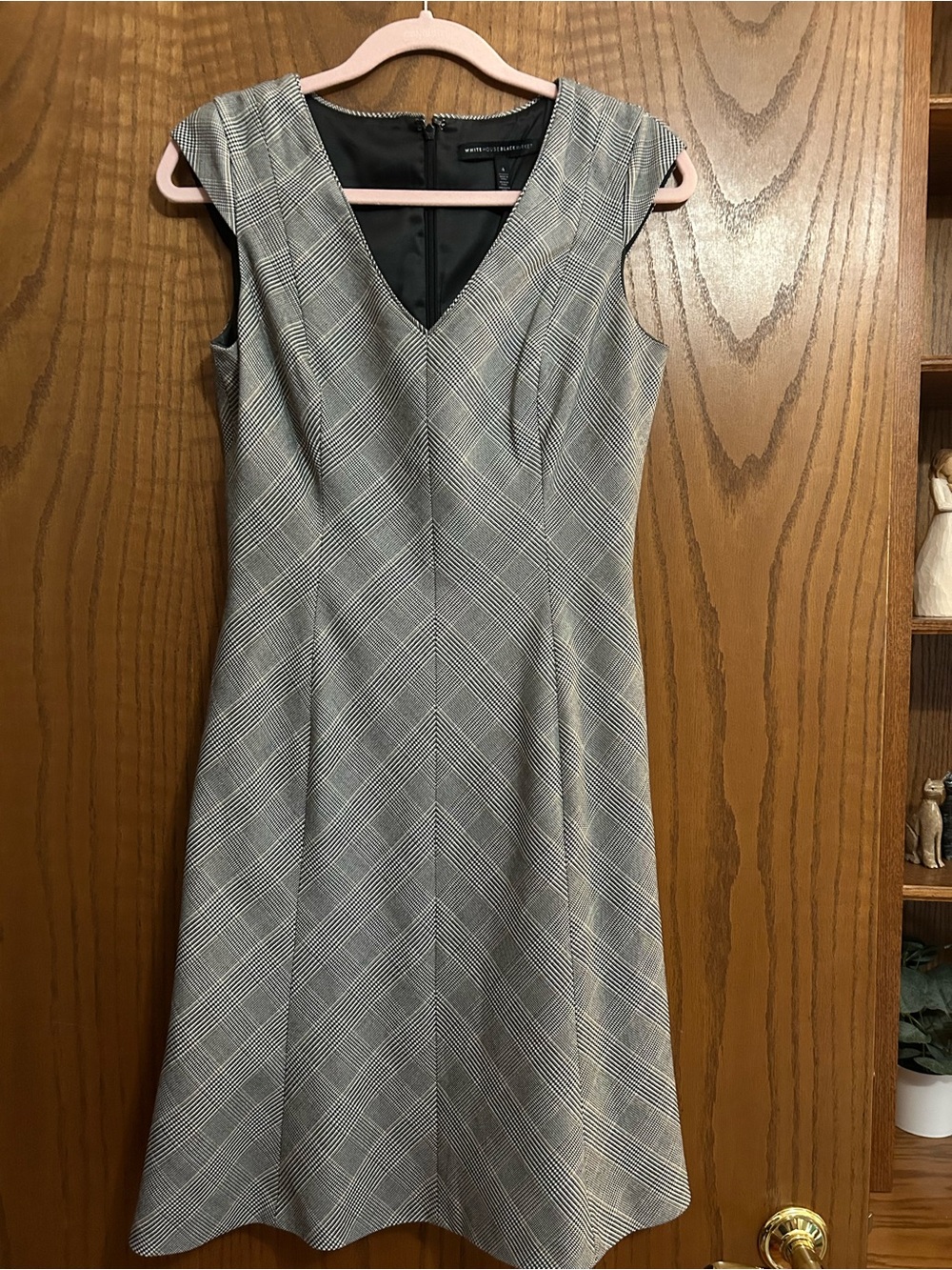 White House Black Market Gray Plaid V-Neck Midi Dress